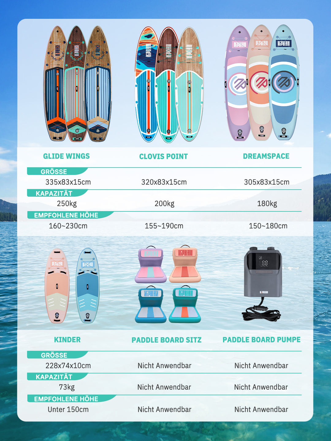 Niphean Clovis Point Serie 320cm Aufblasbares Stand Up Paddle Board Set